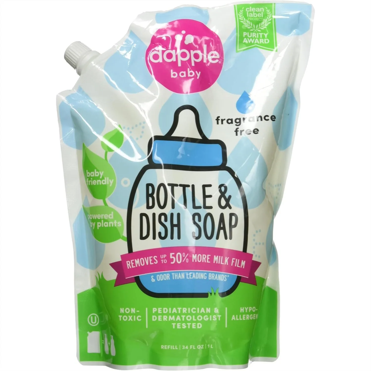 

Baby Bottle Dish Liquid Refill Pack, Fragrance Free 33.8 Fl Oz for Gentle Cleaning