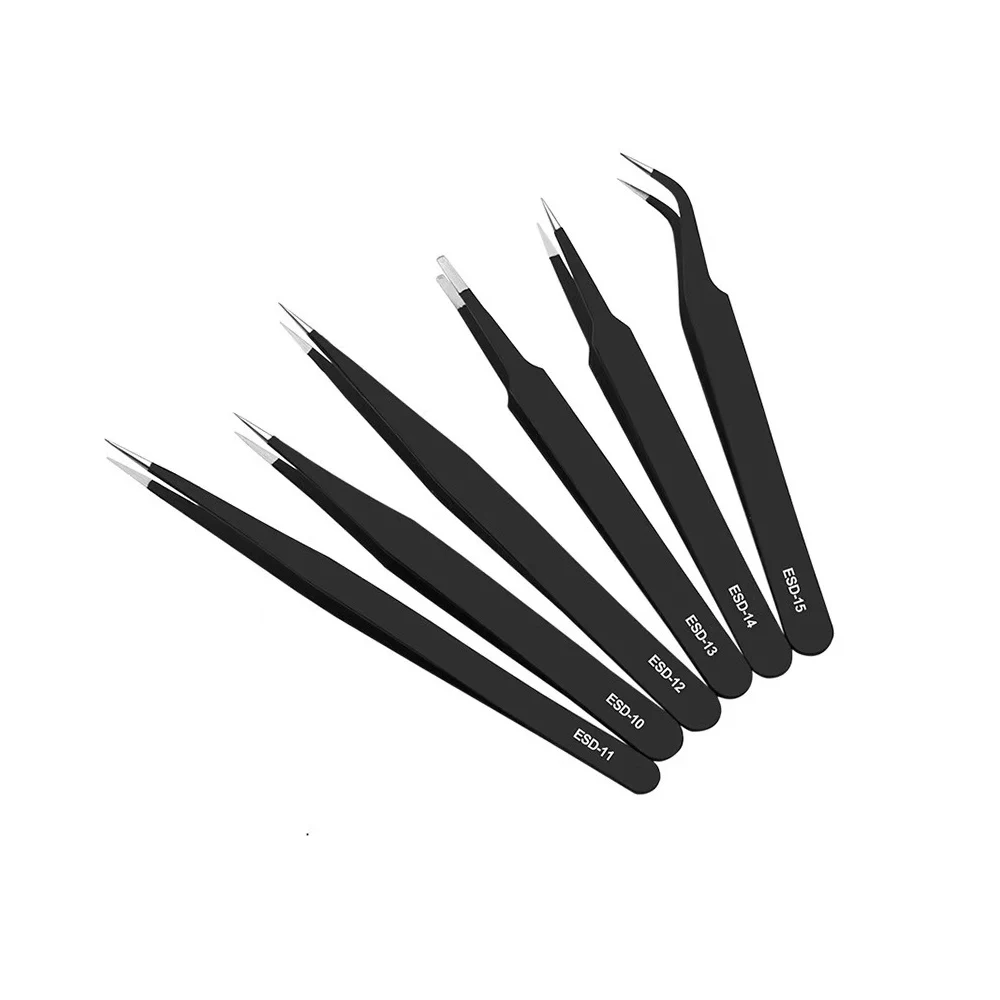 10pcs Precision Tweezers Set ESD Anti-Static Stainless Steel Tweezers Repair Tools for Electronics Repair Soldering Craft Tools