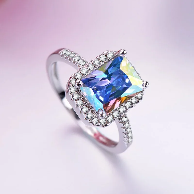 Weddings/bride Colorful Large CZ Stone Jewelry Sterling Ring Charming Lady Nice 925 Silver Party Ring Size 6-10 Anillos Mujer