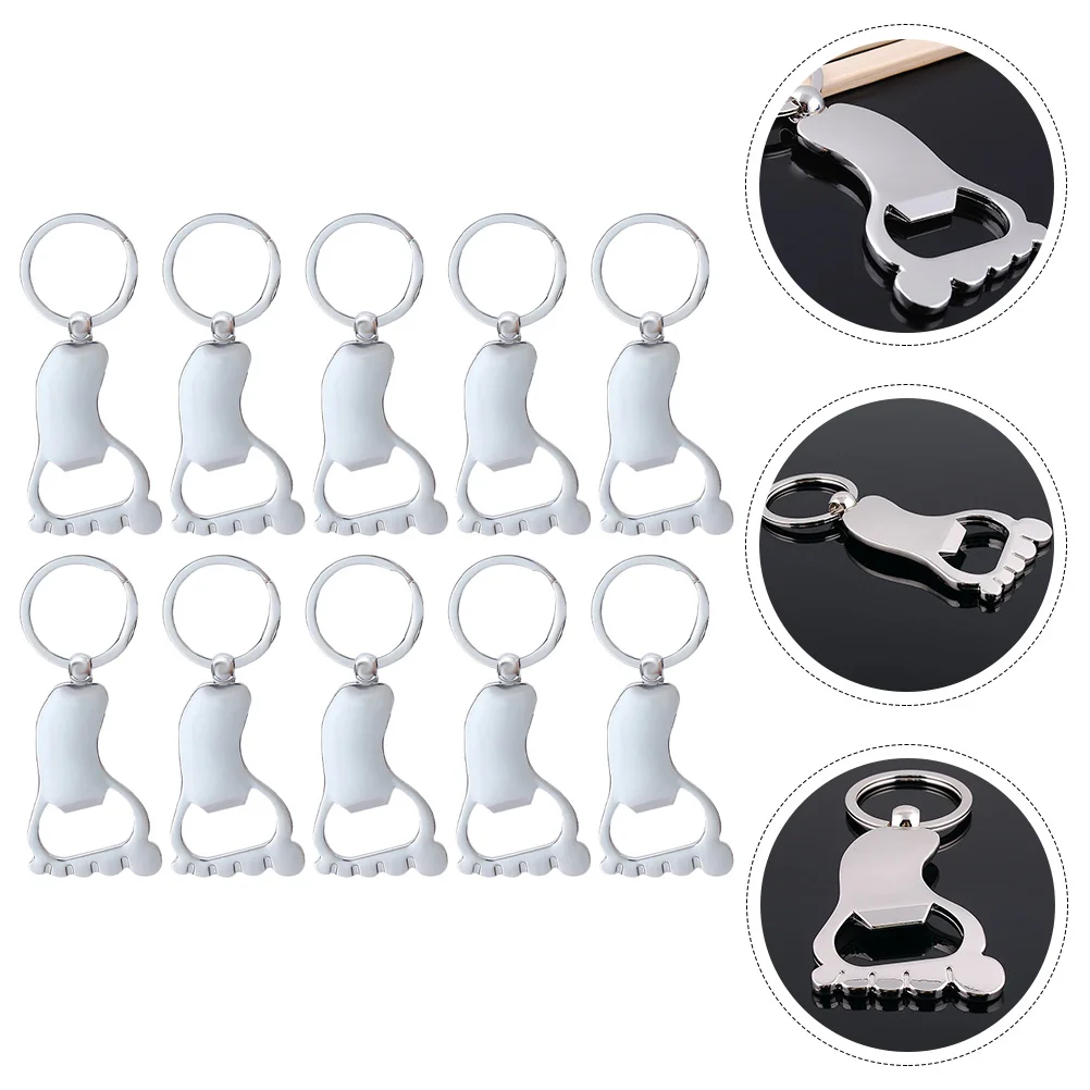 

10 Pcs Foot Bottle Opener Convenient Keychain Chains for Men Metal Foot-shaped Beer Portable and Women Keychains