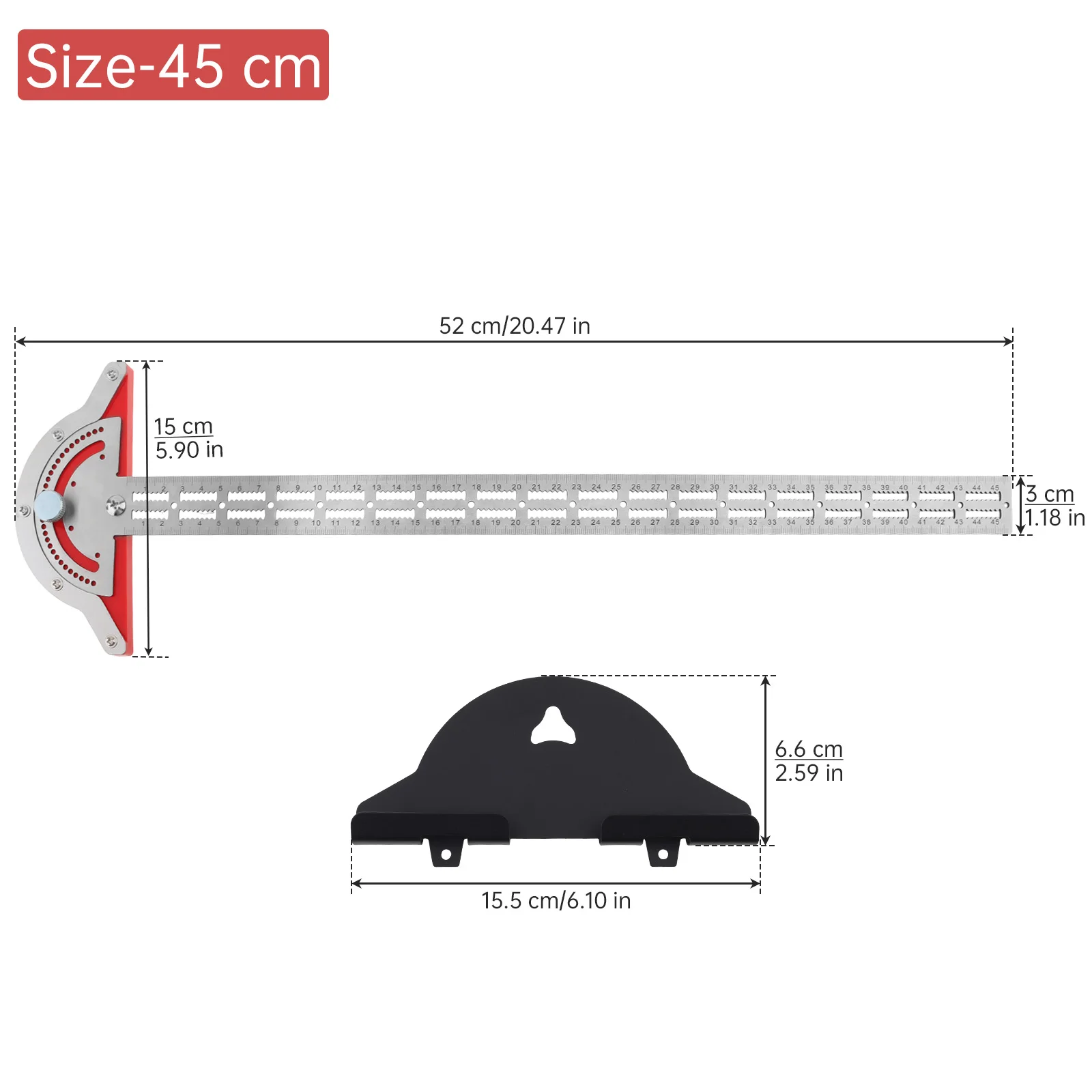 Metric Scale T Square Protractor Angle Finder for Woodworking with Wall Hanging Storage Rack Adjustable Woodworkers Edge Ruler