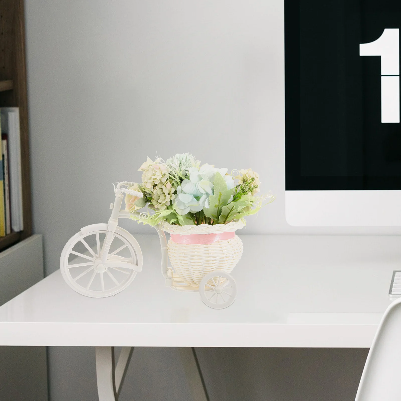 Artificial Flower Bonsai with Tricycle Bike Holder Lifelike Decor for Home Wedding Party Supplies Simulated Flower Bonsai