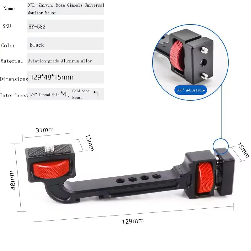 PyroGraphy Universal 360° Swivel Monitor Mount with DJI Ronin Series Gimbal Mounting Plate for DJI,Zhiyun,Moza Series Stabilizer