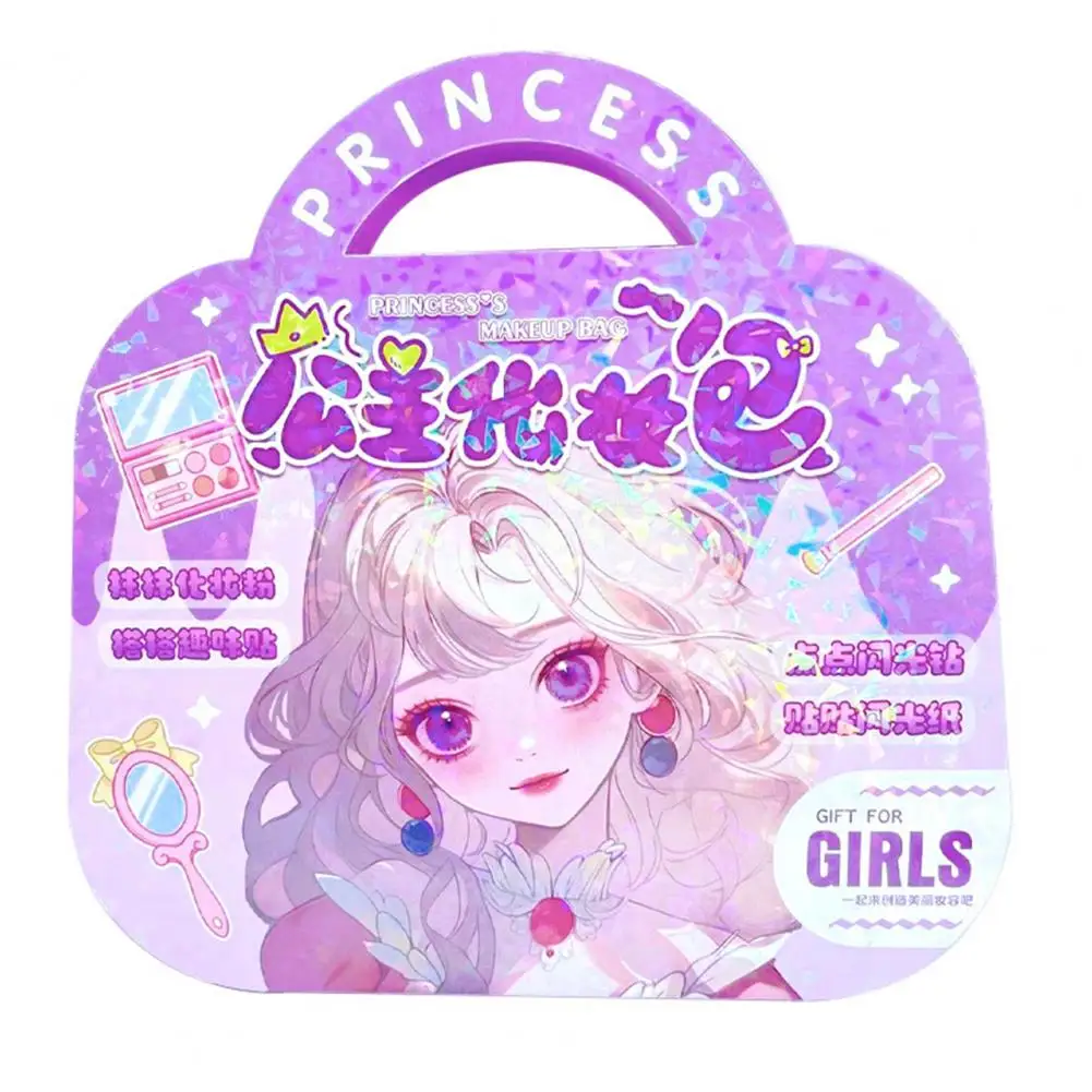 Kids Paper Makeup Kit Girls' Dress-up Game Rhinestone Makeup Kit with Diy Stickers Craft Book Birthday for Princesses