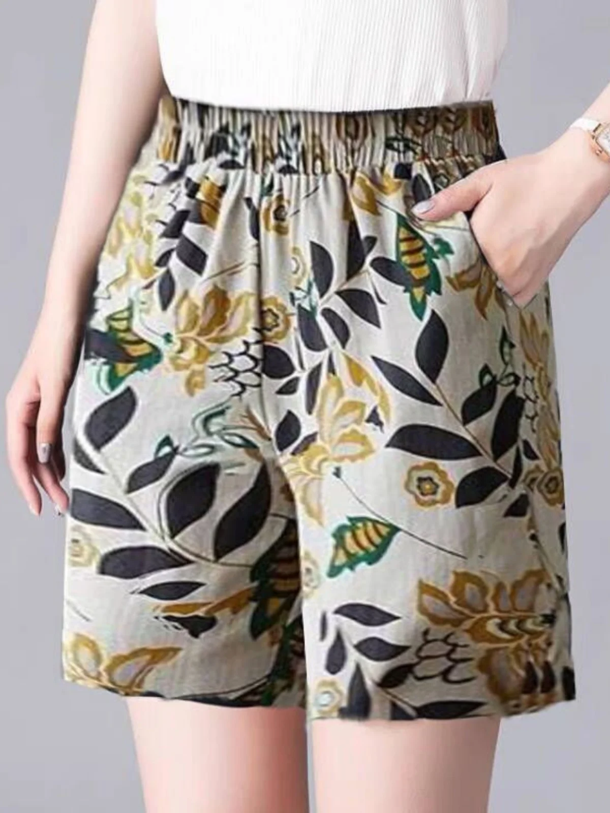 

Летние хлопковые шорты свободного кроя, тонкие, для дома и улицы, больших размеров, женские брюки с высокой талией, широкими штанинами, эластичным поясом и декоративными карманами