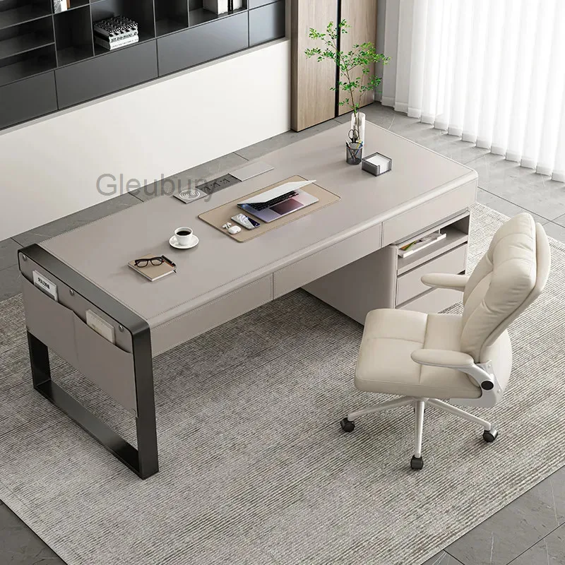 Modern light luxury saddle leather Room desks computer desk room offices office desks and workstations study table
