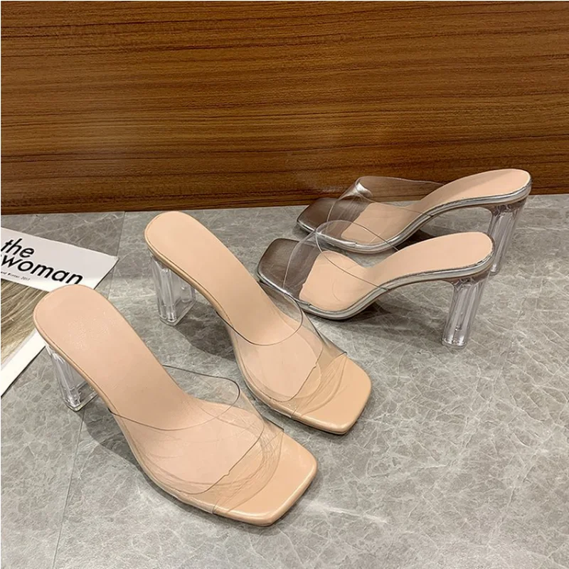 2022 New Sandals Open Toe High Heels Women Transparent Plexiglass Slippers Heel Transparent Sandals High Heel Sandals Shoes