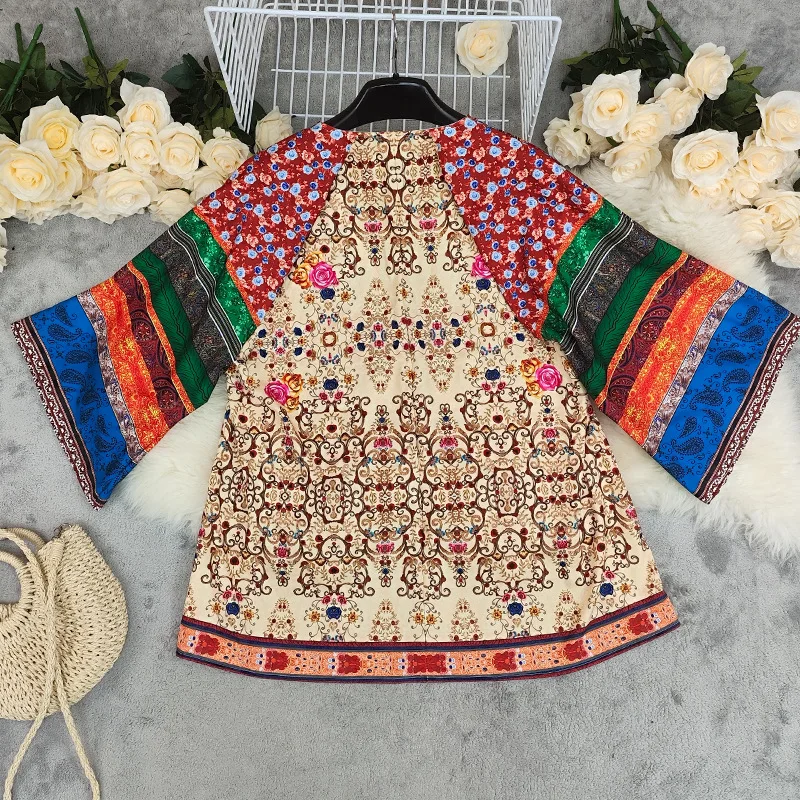 2025 Nieuwe herfst dames bedrukte V-hals losse casual blouse shirt mode tops voor dames