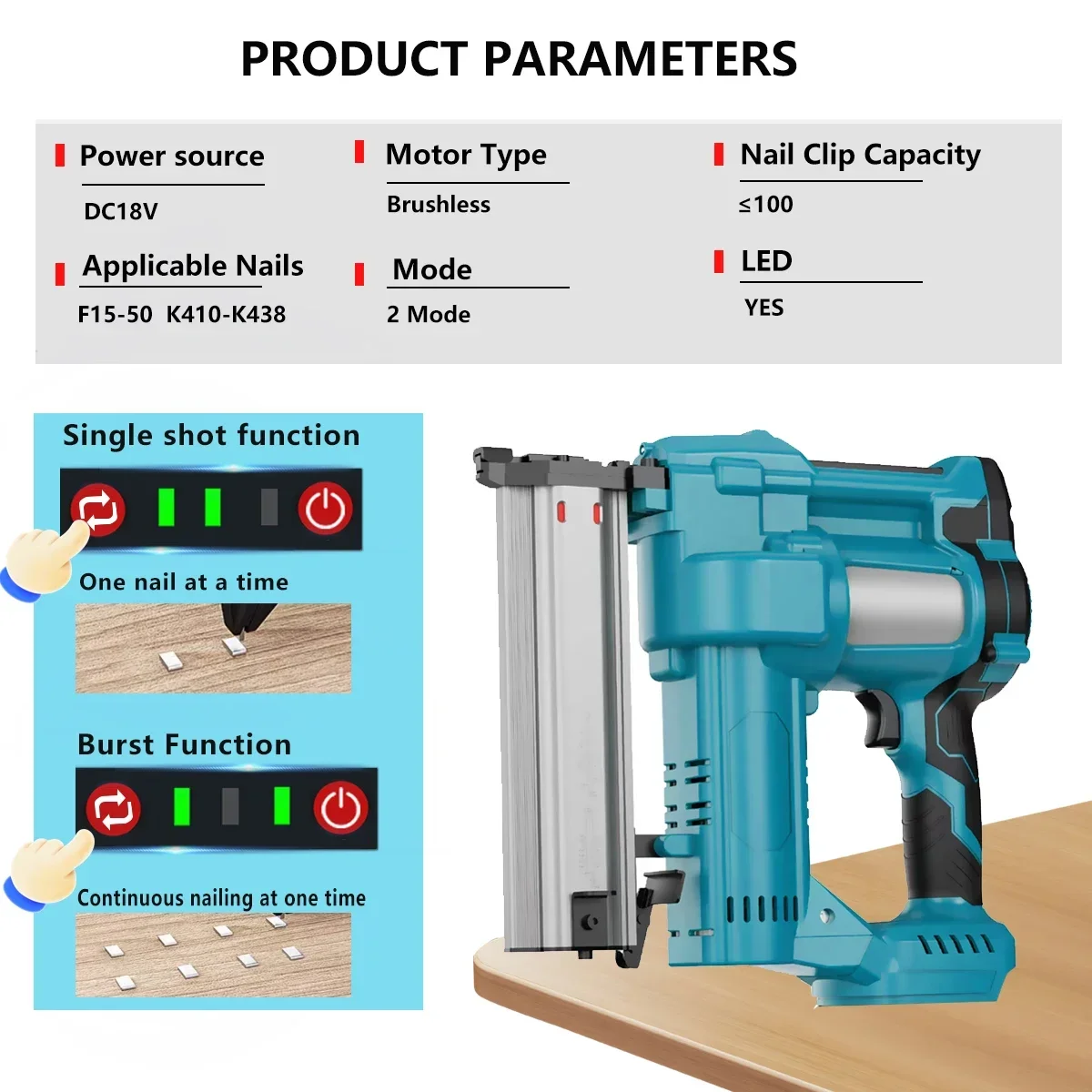 Sem escova 2 em 1 nailer/gravador pistola elétrica prego grampeador nailer compatível para makita 2 modo com 4 conjuntos de unhas (sem bateria)