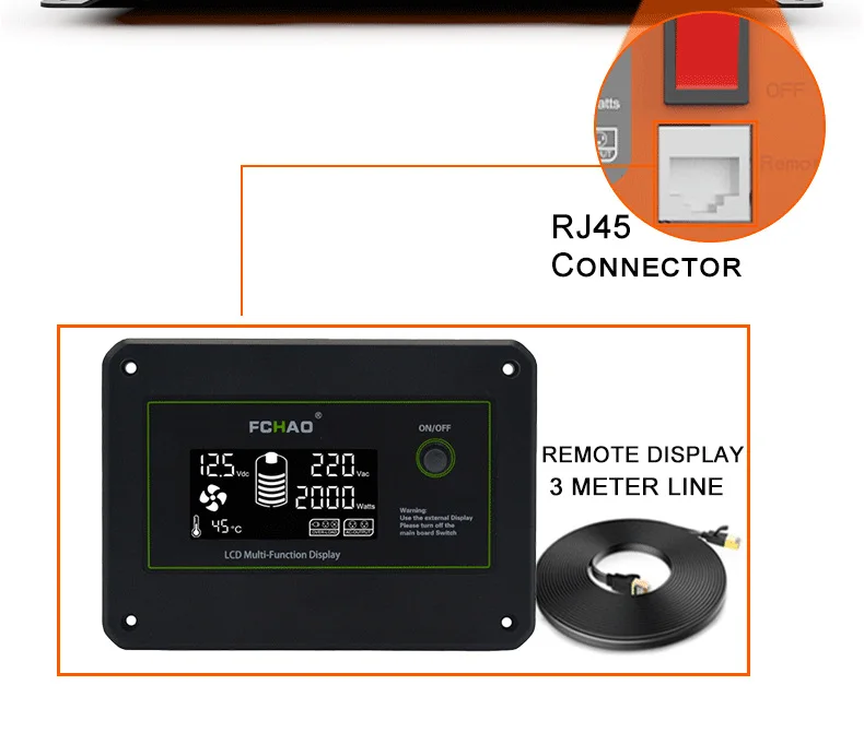 FCHAO KST 3000W Wechselrichter 12V auf 230V Reiner Sinus, 6000W Spitze, LCD-Fernanzeige für Wohnmobil Camping und Notstrom – Detail 4