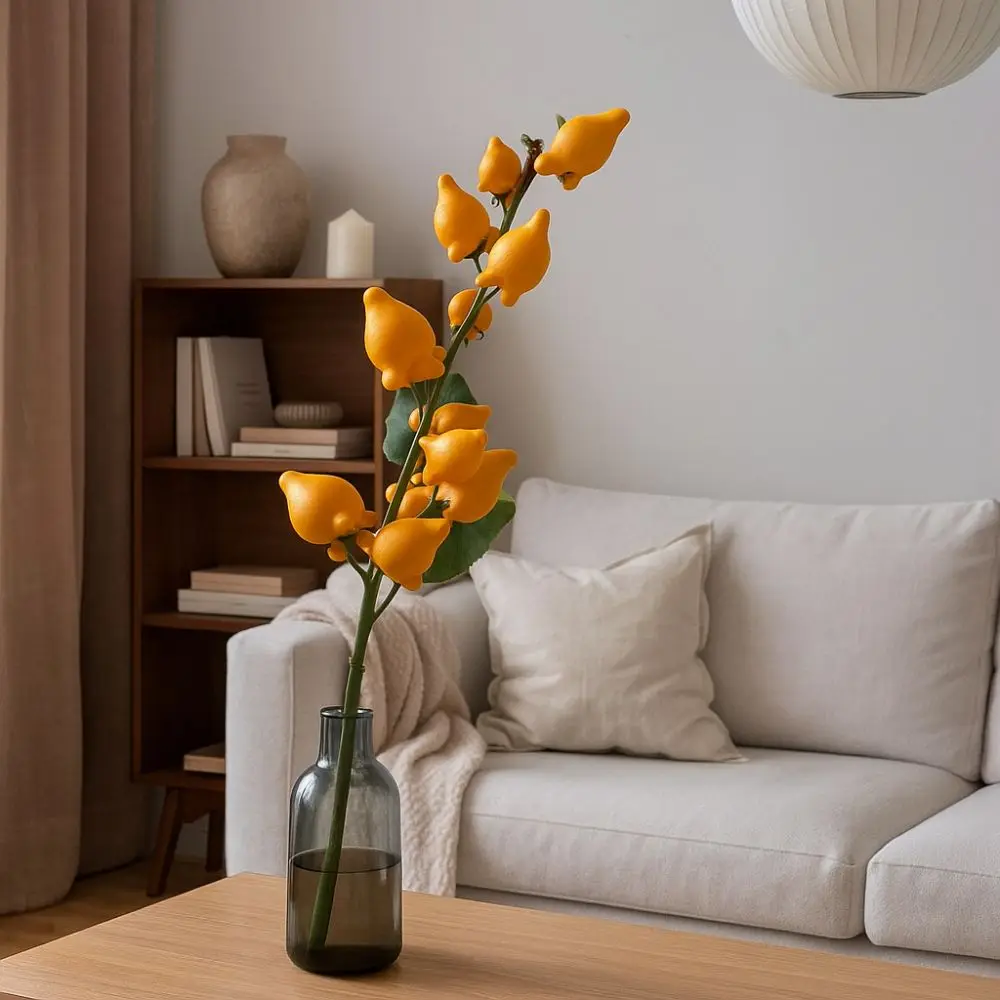 

Plastic Artificial Gold Berry Branch Handmade Floral Art Fruits Branches Realistic Fake Plants Home Decoration