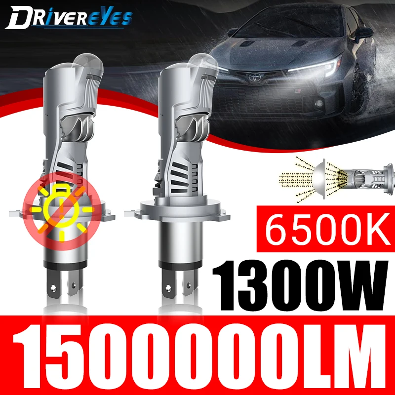 

Turbo H4 Bi светодиодный 1300W супер Автомобильные фары, мини-объектив проектора с двойным лучом дальнего и ближнего света, 1:1 Размер, 6500K CSP чипы, линзы проектора