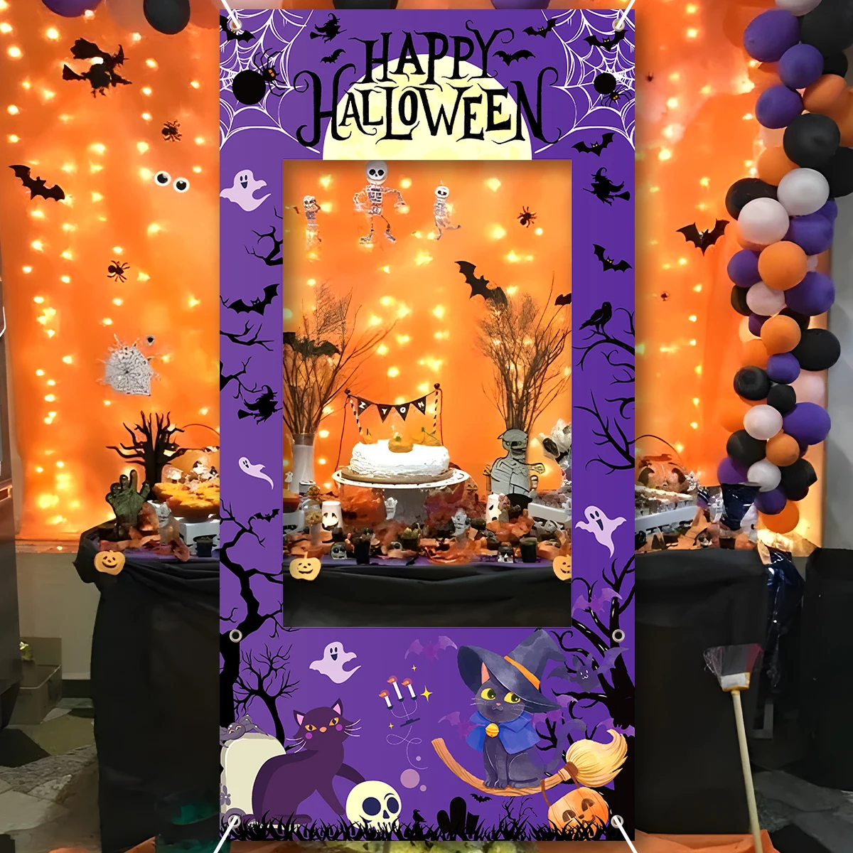 Marco de papel de murciélago fantasma de calabaza de feliz Halloween, accesorios para fotomatón para niños y adultos, decoración del hogar, fiesta de Halloween, 120x60cm, 1 ud.
