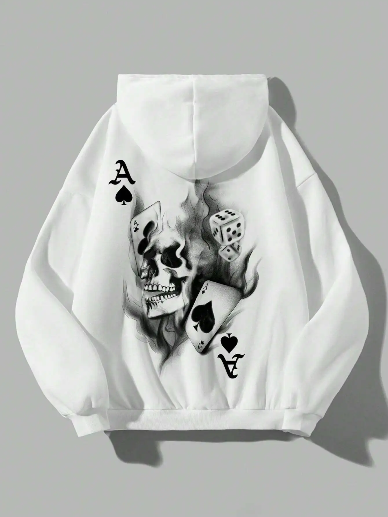 

Женская толстовка с принтом черепа и аса пик, свободного кроя, осенне-зимняя уличная одежда, свитшот с принтом игральных карт