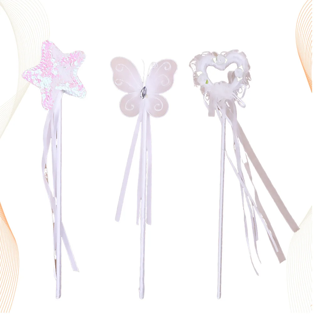 Varitas de hadas con diseño de corazón de pentagrama, Material seguro blanco, varillas para fiesta de cumpleaños para niños, varita de pentagrama, varita de hadas, 3 uds.
