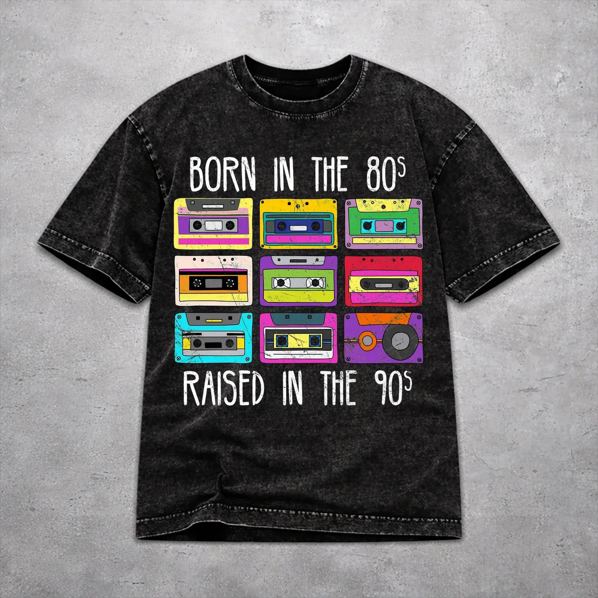 Men Women Harajuku Washed T-shirts Born In The 80's Raised In The 90's Printed Shirt Apparel Street  Tees Tops