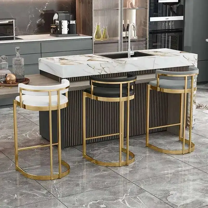

Nordic Designer Flannel Bar Chairs Leisure High Bar Stools Simple Bar Furniture Italian Leisure Iron Bar Chair Custom Bar Stool