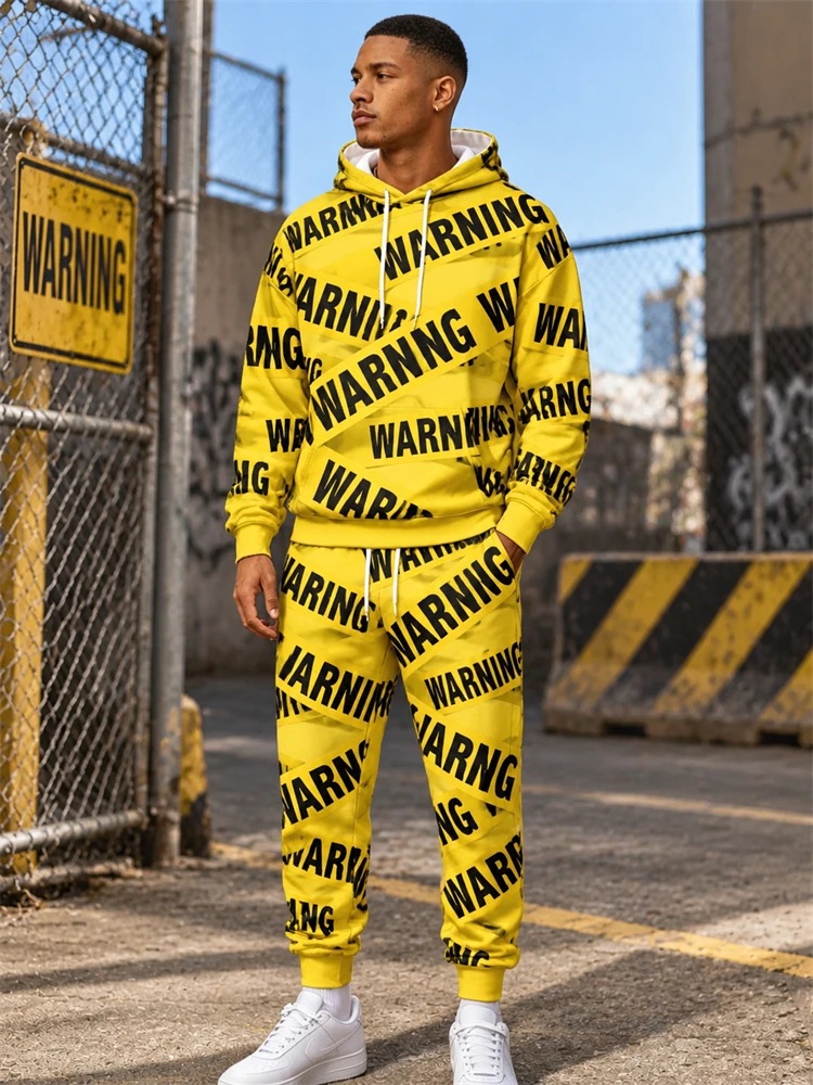 Fall/Winter Fashion Alert Printed Hooded Sweatshirt Set—Men's And Women's Hooded Sweatshirts+Pants Two-Piece Set Men's