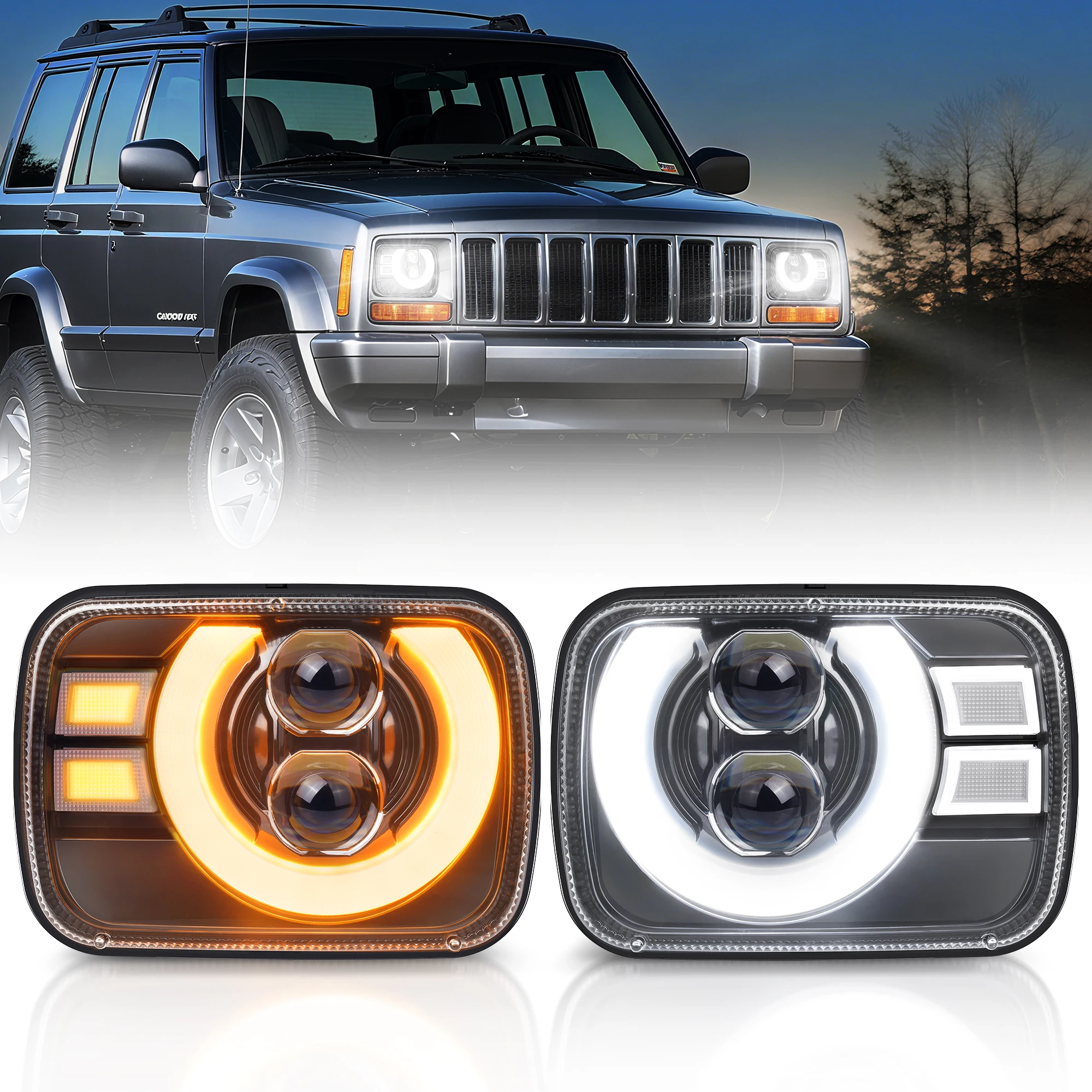 

MICTUNING 7x6 5x7 Led Lamps 10000LM DRL Amber Turn Signals, with High Low Beam H6054 Led Headlights Replacement for Wrangler