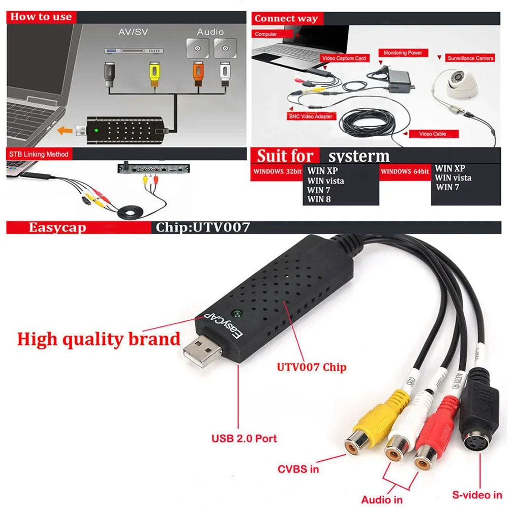 USB対応の簡単なキャップアダプター,テレビ,DVD,dvr,ビデオコンバーター用のオーディオコンバーター,2.0