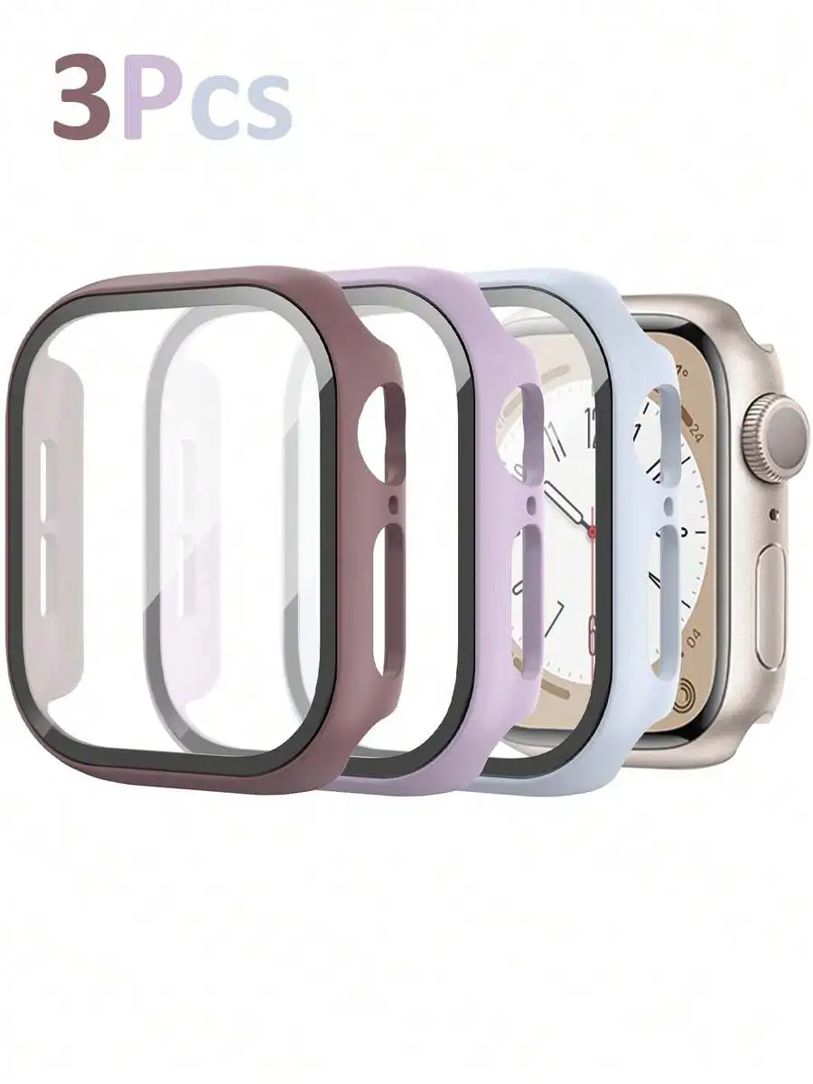 3pcs Sports & Casual Protector Case 3-Color Set Compatible With Apple Watch, Anti-Fall Anti-Scratch PC Case With Hardened Glass