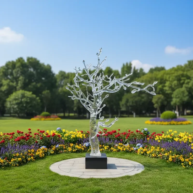 Modern Transparent Acrylic Tree Sculpture Large Resin Art Piece for Living Room Decor Custom Indoor Home Decoration Statue