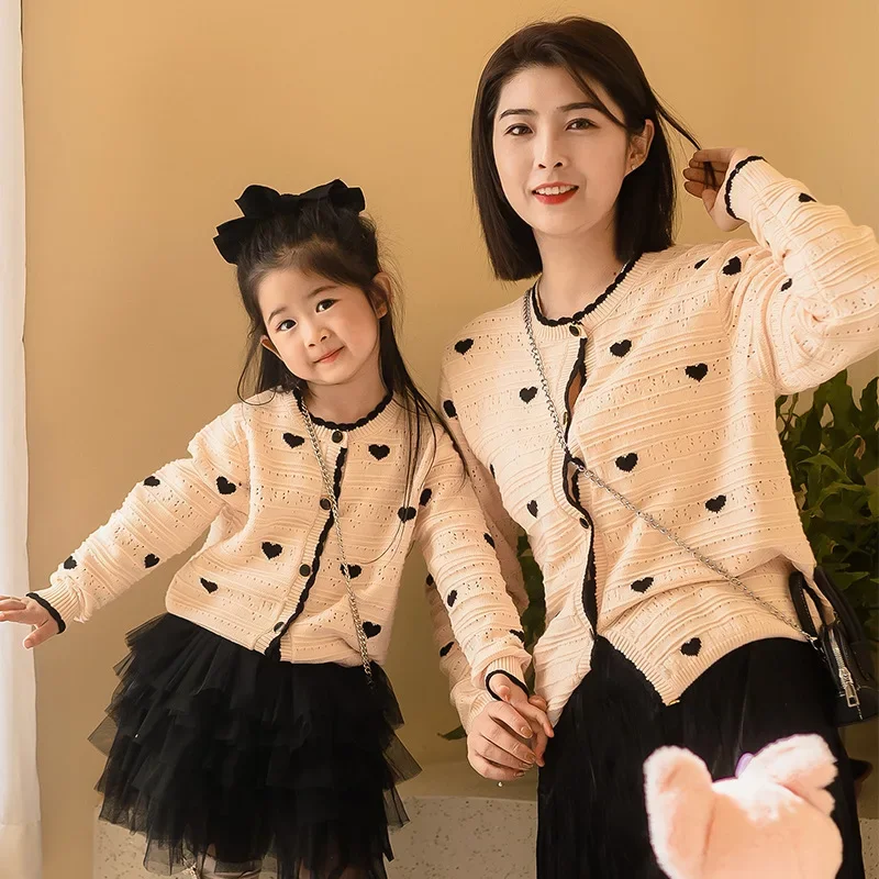 

Mom Daughter Knit Sweater Mother and Baby Girls Matching Knitted Coat Korean Women Jacket Jumpers Mama and Me Boutique Clothes