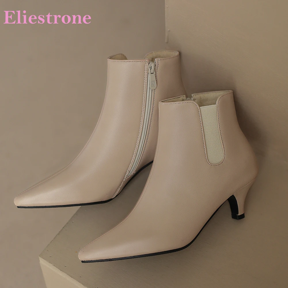 

New Winter Sweet Apricot Black Women Ankle Boots Pointed Toe Med Heel Lady Formal Shoes Plus Small Big Size 32 12 43 46 48