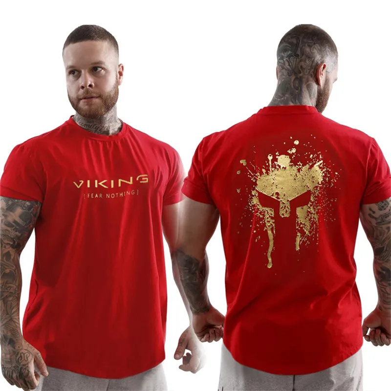 Viking Helmet Print T Shirt For Men Outdoor Fitness Tracksuits Summer Quick Dry Material Breathable Tee Casual O-neck Loose Tops