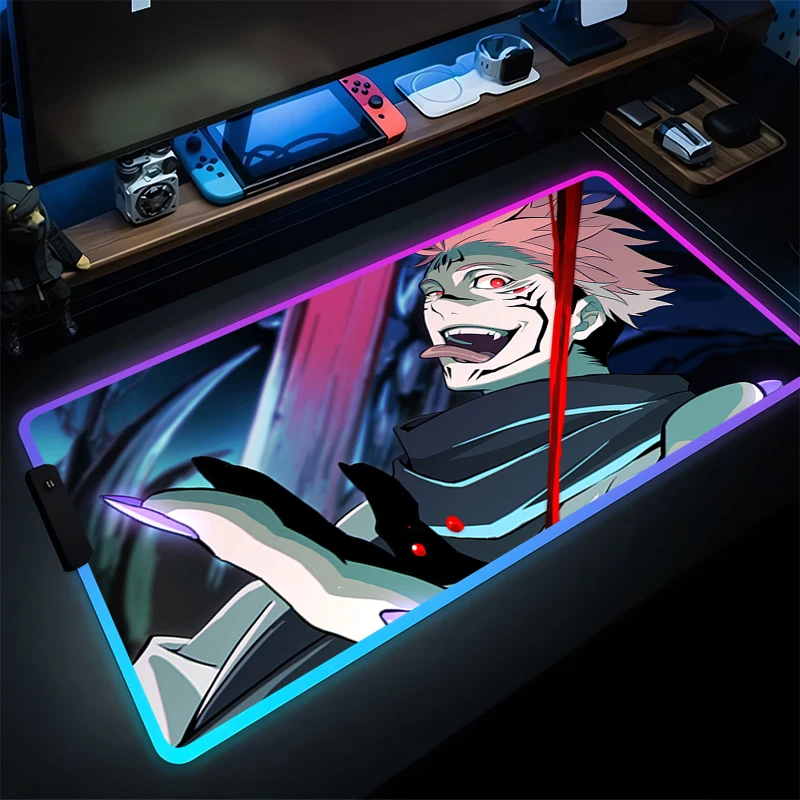 

Коврик для мыши Аниме Игровые аксессуары Varmilo RGB Коврик для клавиатуры J-jujutsu K-kaisen Sukuna Настольный коврик Gamer LED Cool Mousepad Коврик для мыши