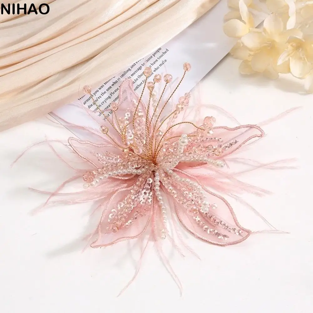 

Sweet Sequin Lace Feather Hair Clip Mesh Floral Flower Hairpin Headwear Beads Bridal Wedding Headwear Dance Show Headwear
