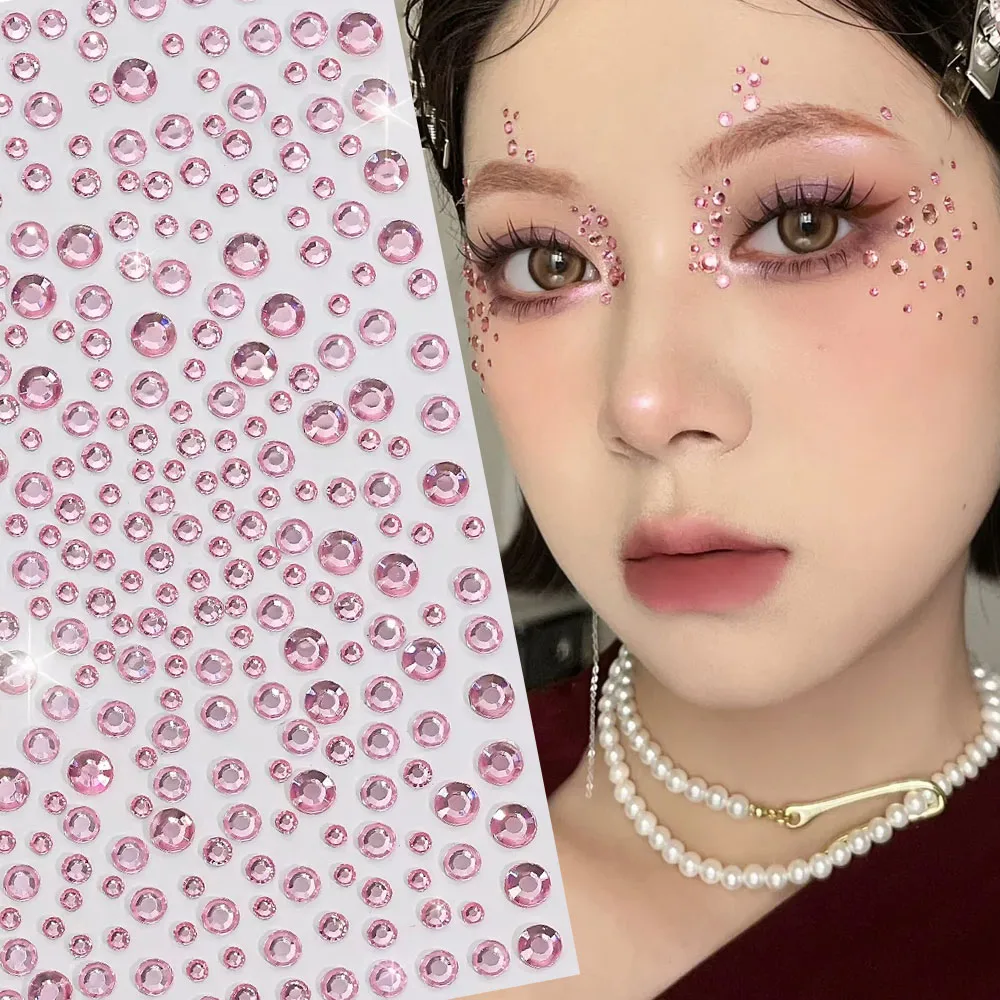 3D مختلط الوردي جولة حجر الراين ماكياج الوجه ملصق بلينغ الموسيقى مهرجان مرحلة الأداء الوجه المؤقتة الوشم صائق مسمار الشريحة