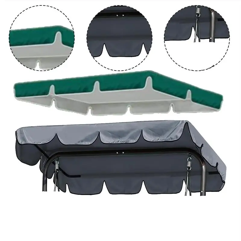 420D Swing Chair Canopy Outdoor Courtyard Garden Chair Top Shading Cloth 210x145x18CM Green Gray Oxford Cloth Top Rain Cover