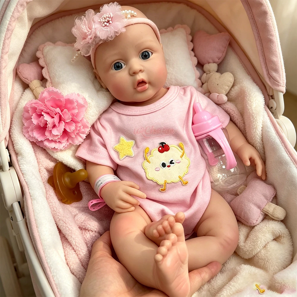 42cm Adorable Platinum Silicone Reborn Girl Open Mouth Doll Realistic Visible Veins Newborn Washable Doll for Dementia Patients