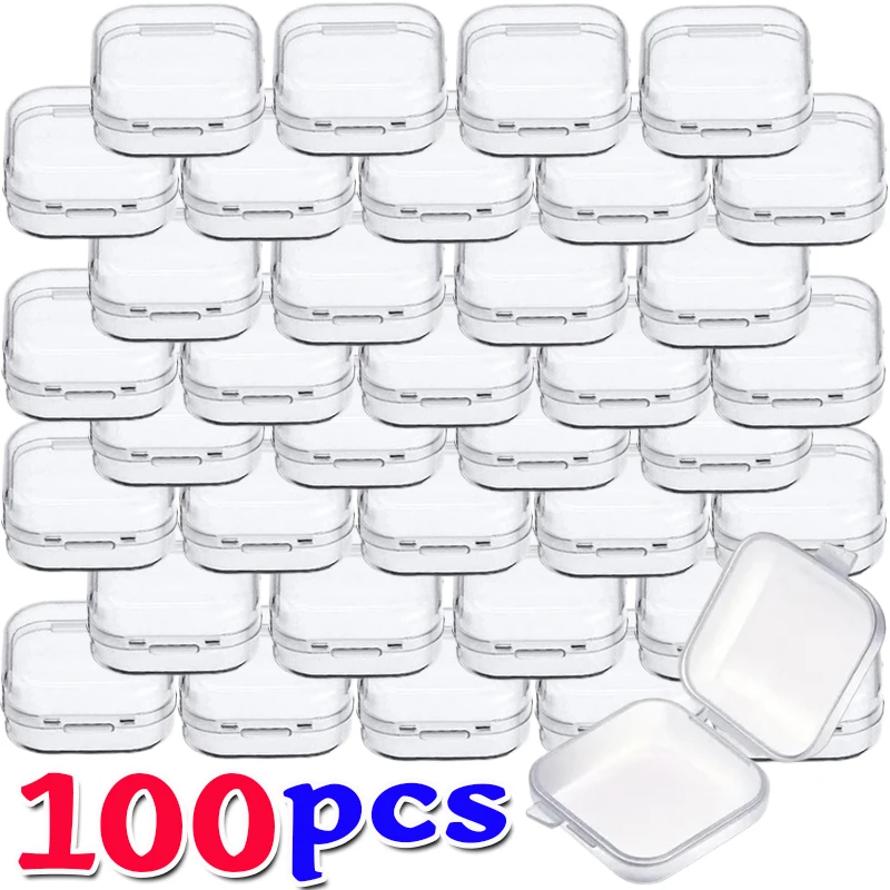 Mini Plastic Jewelry Storage Box Square Transparent Flip Portable Pill Container Jewelry Holder Packaging Earrings Display Case