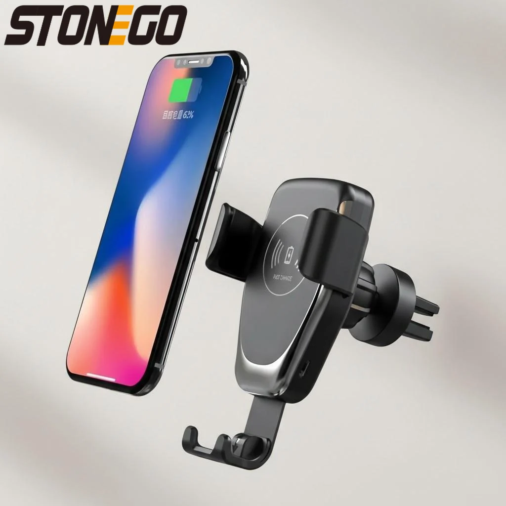 Wireless Car Charger Mount Qi Fast Charging Holder LED Indicator Auto Clamping Air Vent Grip for Smartphones