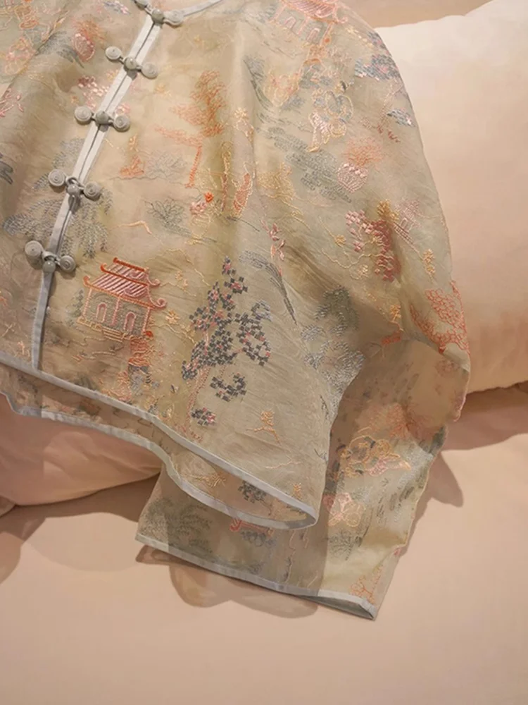 

Легкое солнцезащитное пальто Ele, женский новый китайский ретро-кардиган с вышивкой и пуговицами спереди, летний топ