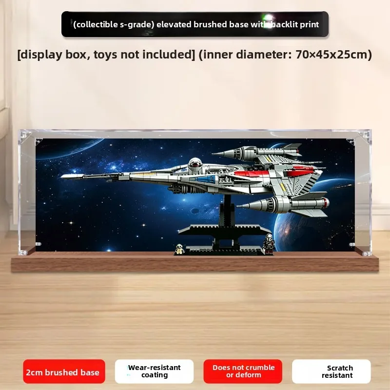 Acrylic Display Case with Wood Base, Dust Proof Display Box for Building Block Model,70×45×25cm, Backdrop Print Optional