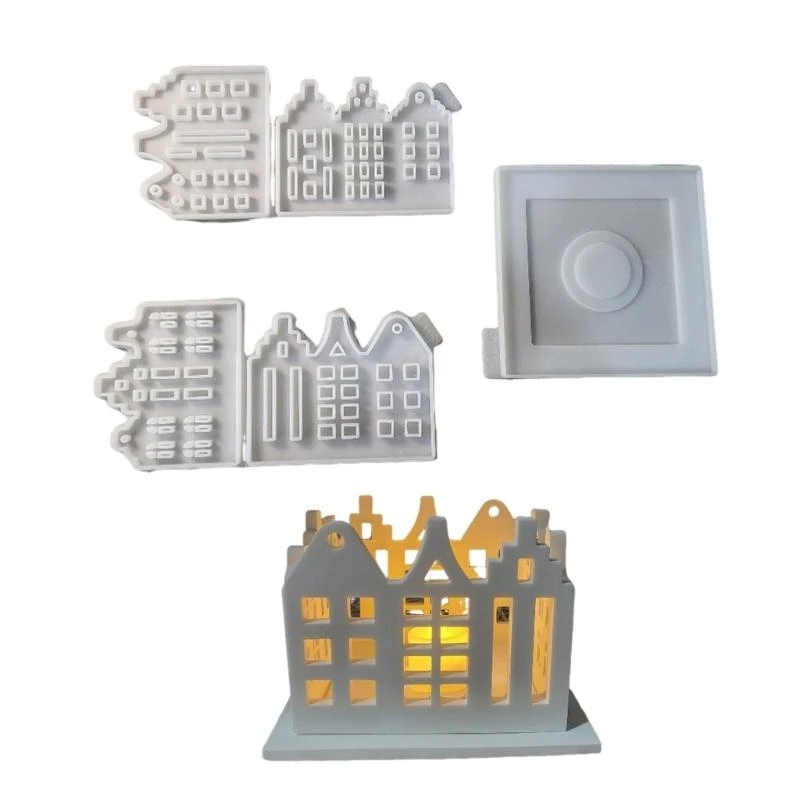 

C1FC Set of 3 Reusable Goth House Ornament Silicone Mold For Artistic Making