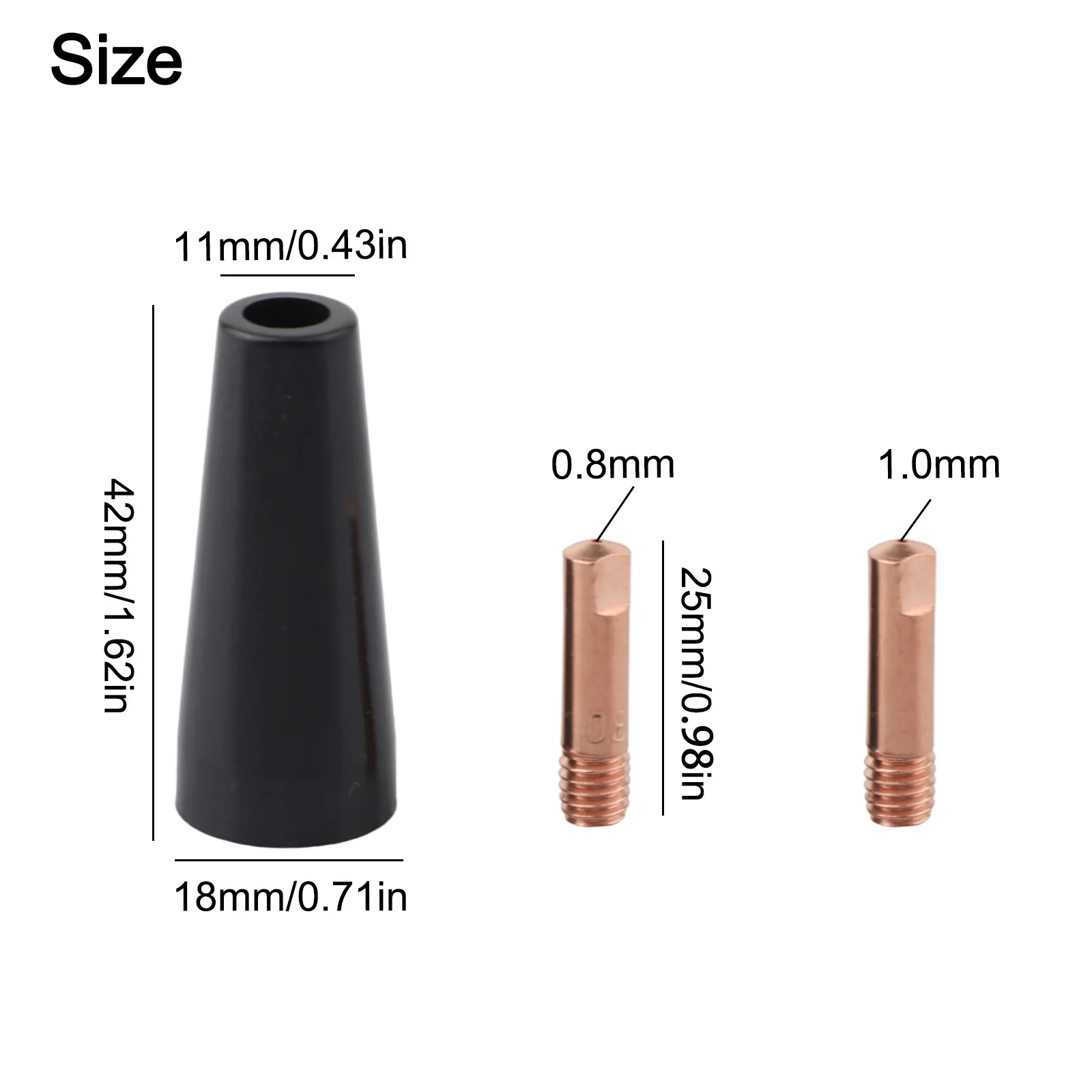 Gasless Nozzle Tips for MIG Welding 4 Nozzles and 10 Copper Tips Designed to Work with For 14AK and 15AK Welding Equipment