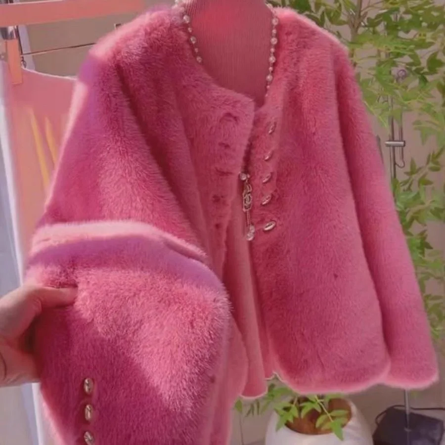 Abrigo Corto de Terciopelo de Visón Europeo, Moderno y Juvenil, Cuello Redondo, Acolchado, Chaqueta Elegante de Calidad, Ropa Exterior Informal para Mujer