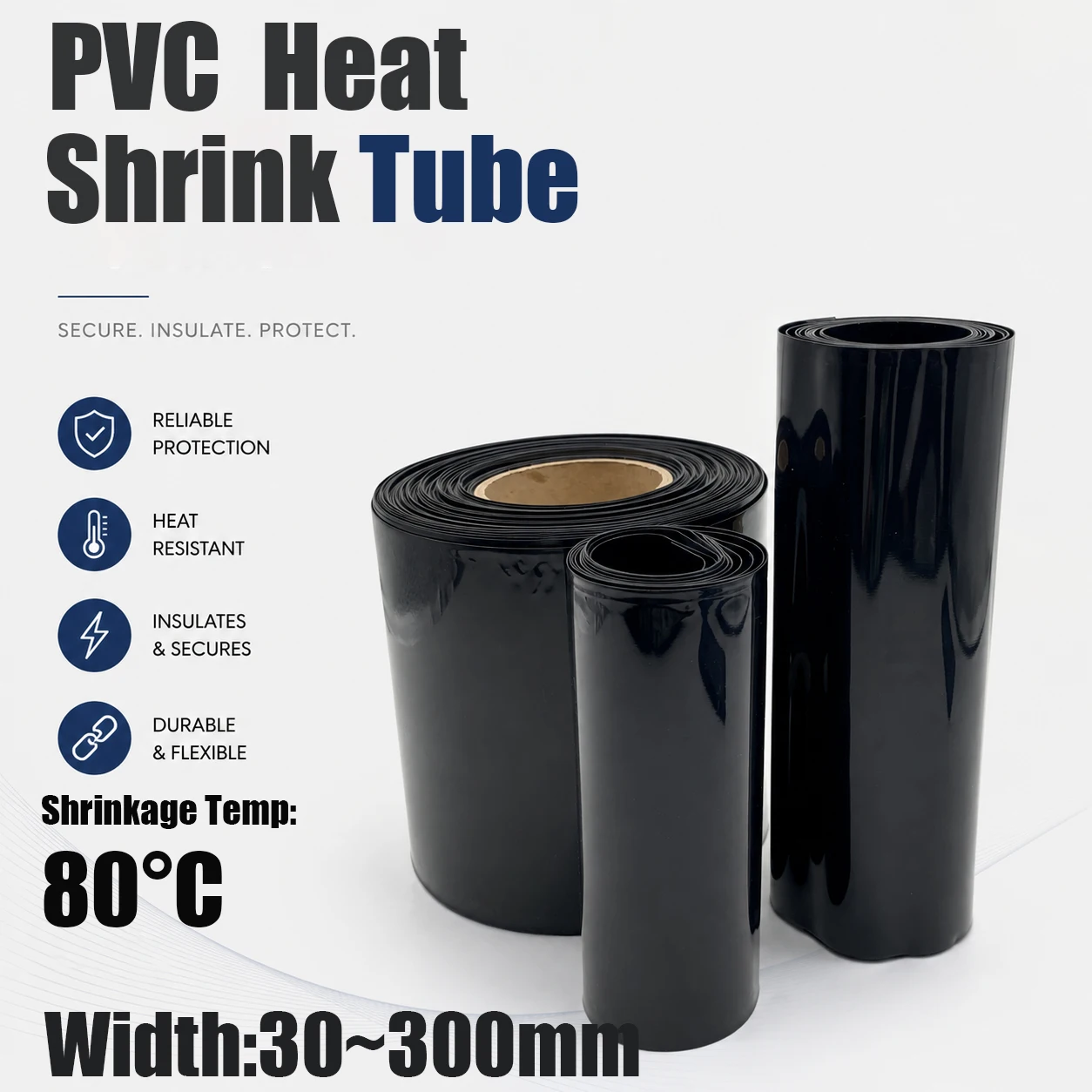 1/2/3/5/10M Black PVC Heat Shrink Tubing with a Width of 30-300mm, Fast Heat Shrink and Easy to Operate Sleeve