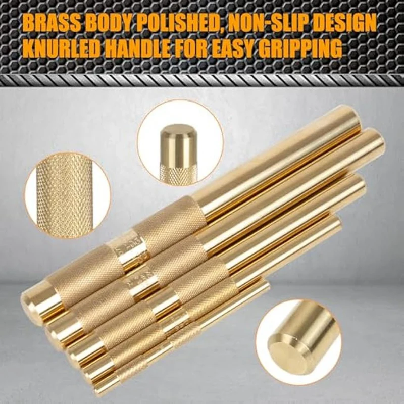 Brass Drift Punch Tool Set 5 Piece With 1/4 Inch, 3/8 Inch, 1/2 Inch, 5/8 Inch, 3/4 Inch Brass Drift Punches