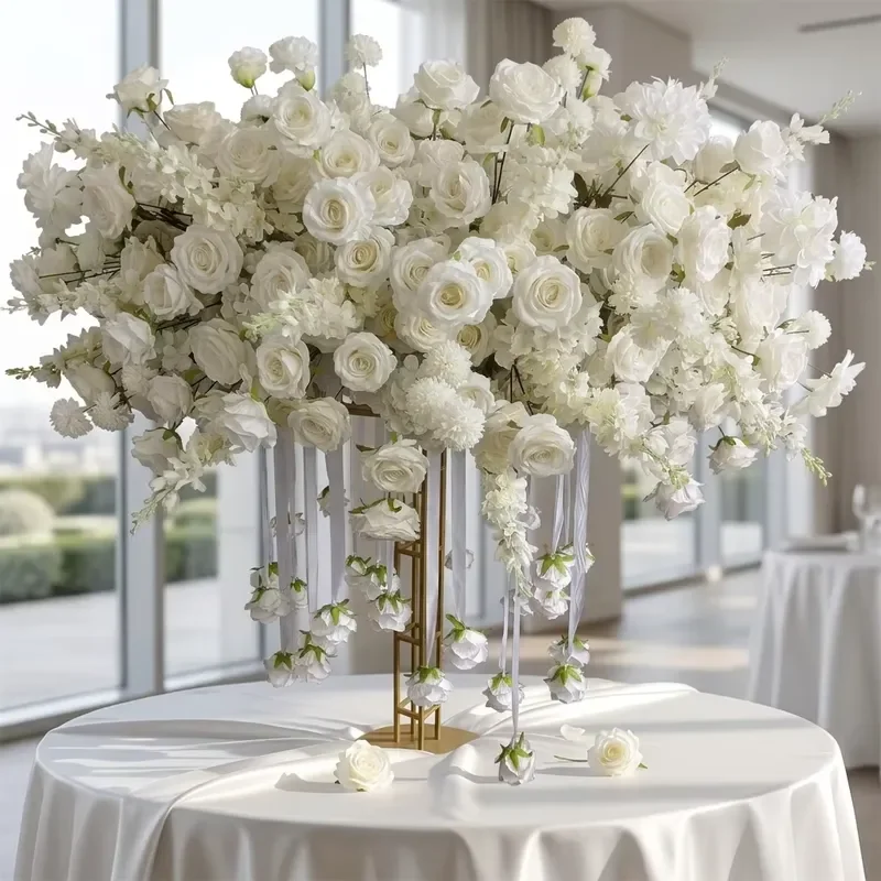 IFG Hot Sale White Hanging Roses Artificial Large Table Flower Centerpieces for Wedding
