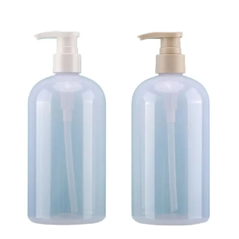 

10pcs Plastic Empty Shampoo Bottles Clear White Cosmetic Packaging Round PET 300ML 500ML Portable Refillable Lotion Pump Bottle