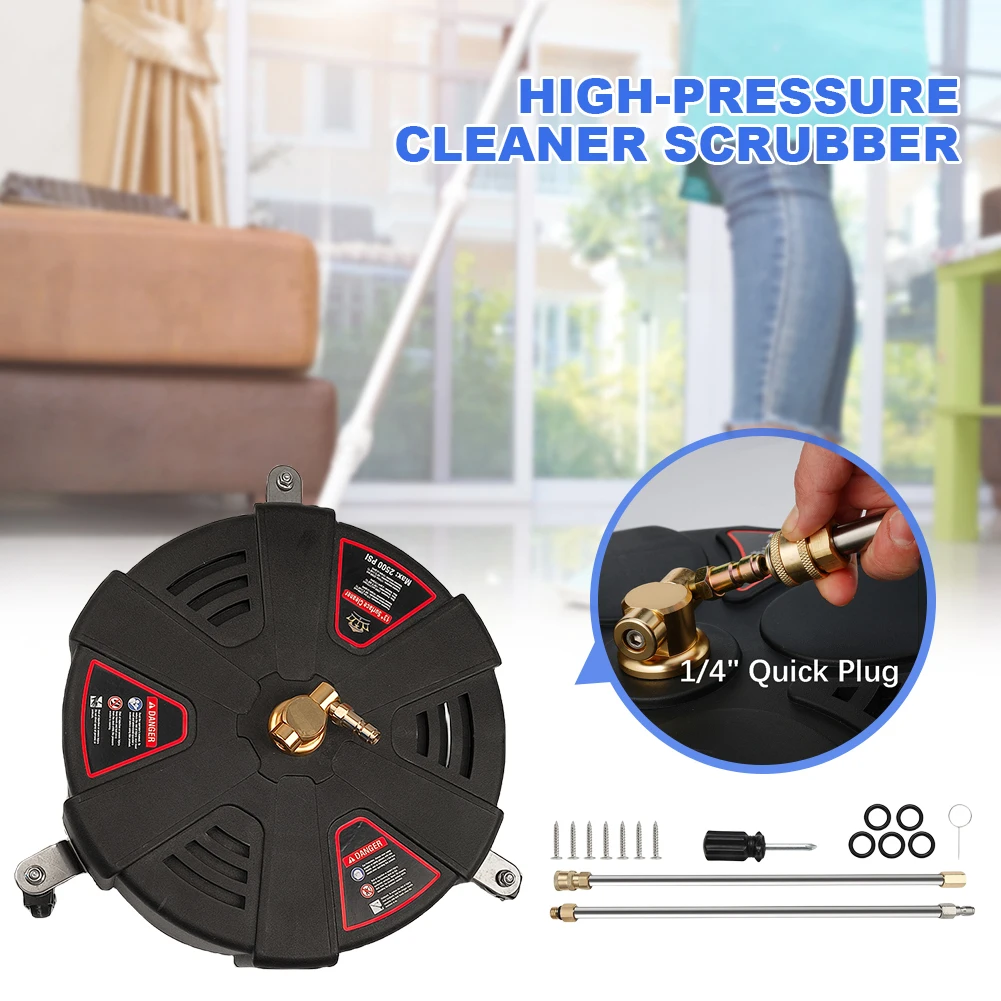 Floor Scrubber 1/4 Quick Connector Surface Cleaner Attachment 2500PSI Powerful Pressure Washer Replacement Nozzles with 3 Wheel