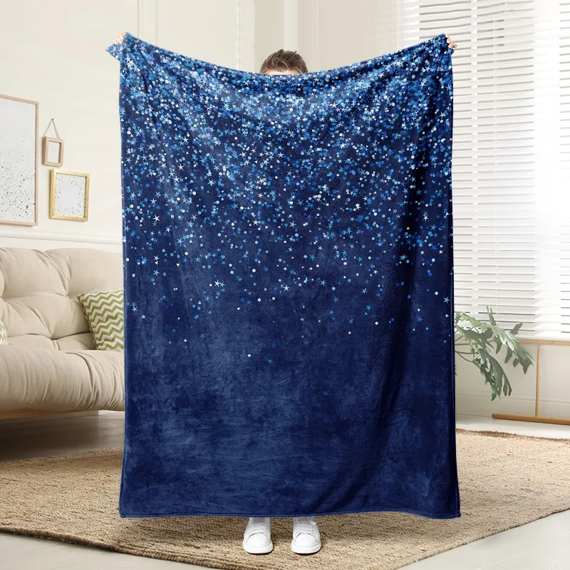 

Navy Blue Star Flannel Blanket Soft Warm Throw for Sofa Bed Living Room Shimmery Home Decor