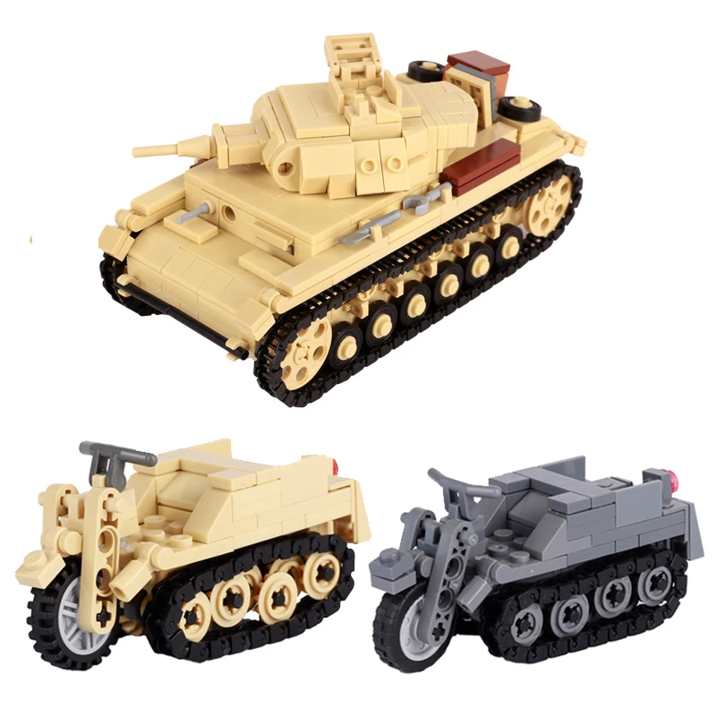 WW2 German Military Tank Building Block SDKFZ. 2 Half Track Motorcycle Tank Model Children Brick Toy Boy Gift