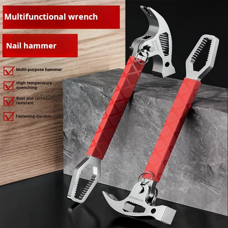 

Plum Blossom Crowbar Nail Removal Tool Car Hammer With Wrench Multifunction Claw Hammer For Woodworking Prying Nails