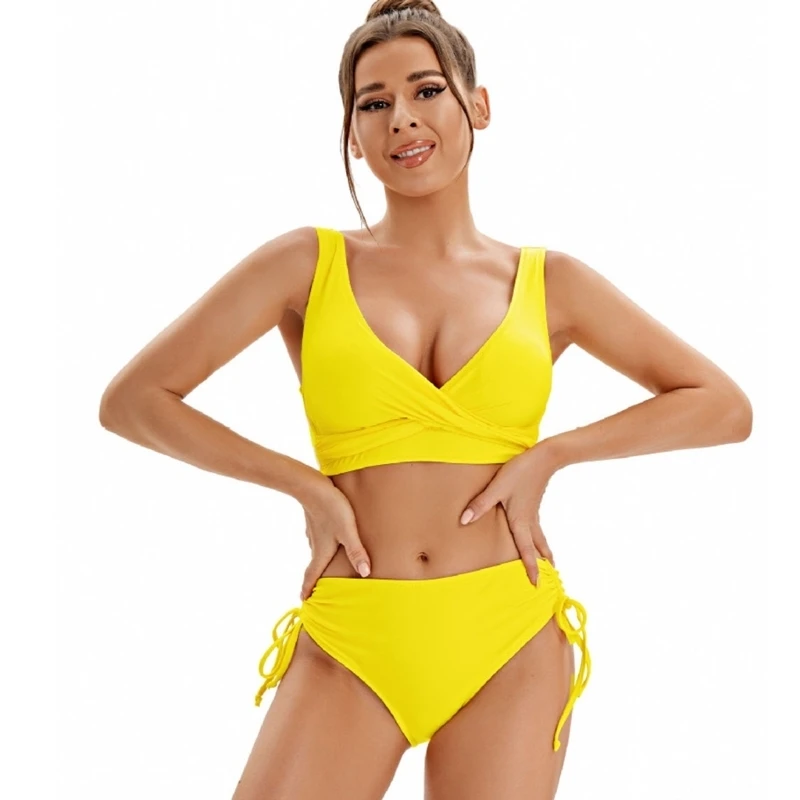 Women High Waist Belly Control Swimsuit Two Piece V Neck Swimsuit for Swimming JOME
